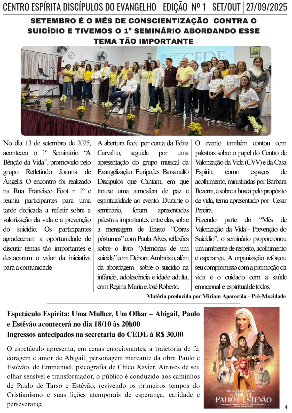 - 1º Seminário - Valorização da vida / -Teatro de Abigail, Paulo e Estêvão